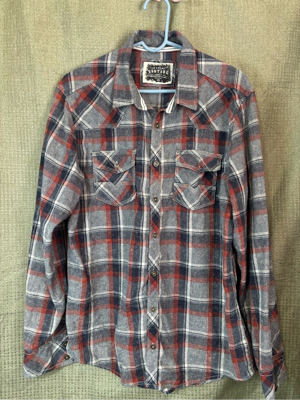 BKE Red & Gray Plaid Button-Down Shirt  Sz XL Excellent Condition